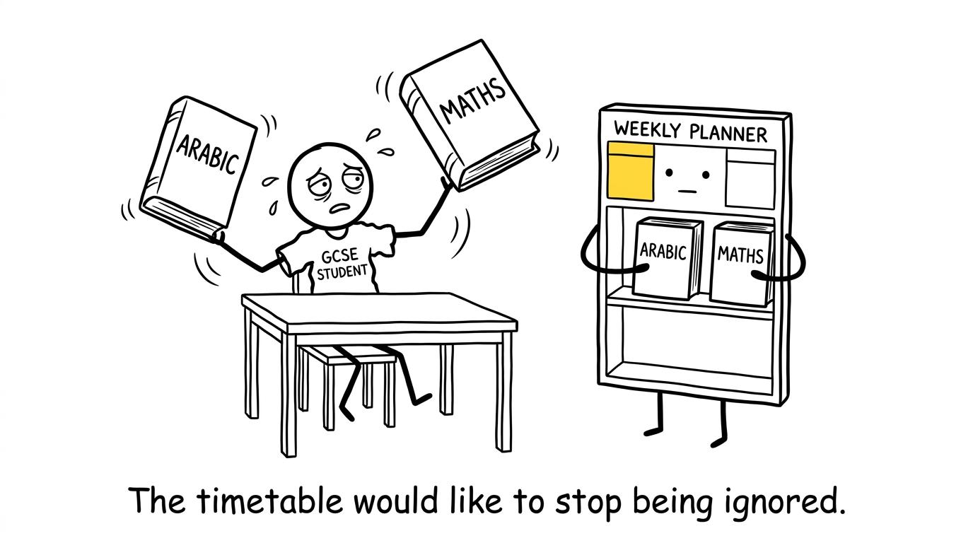 A revision planner taking control of Arabic and maths books