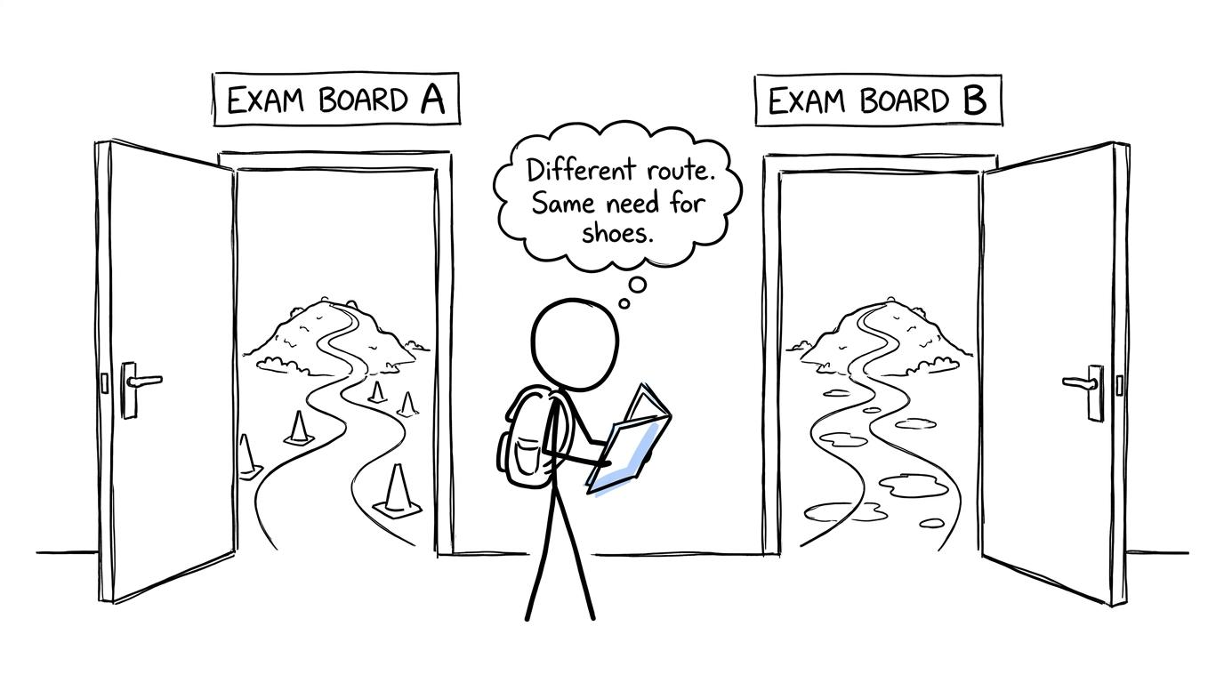 A student choosing between two exam board routes