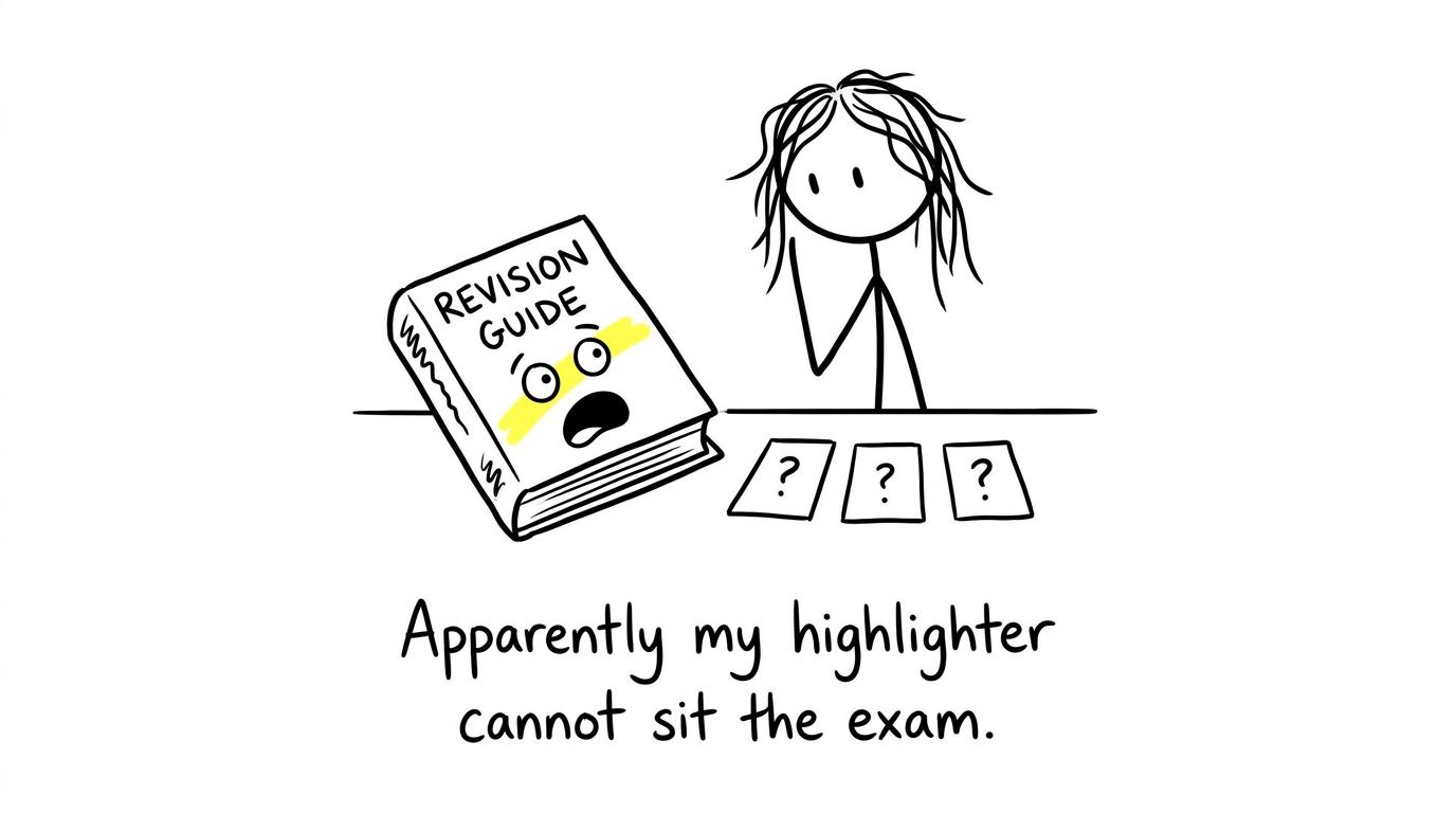 A revision guide discovers that a highlighter cannot sit the exam