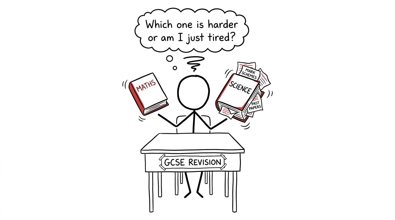 Student juggling maths and science revision