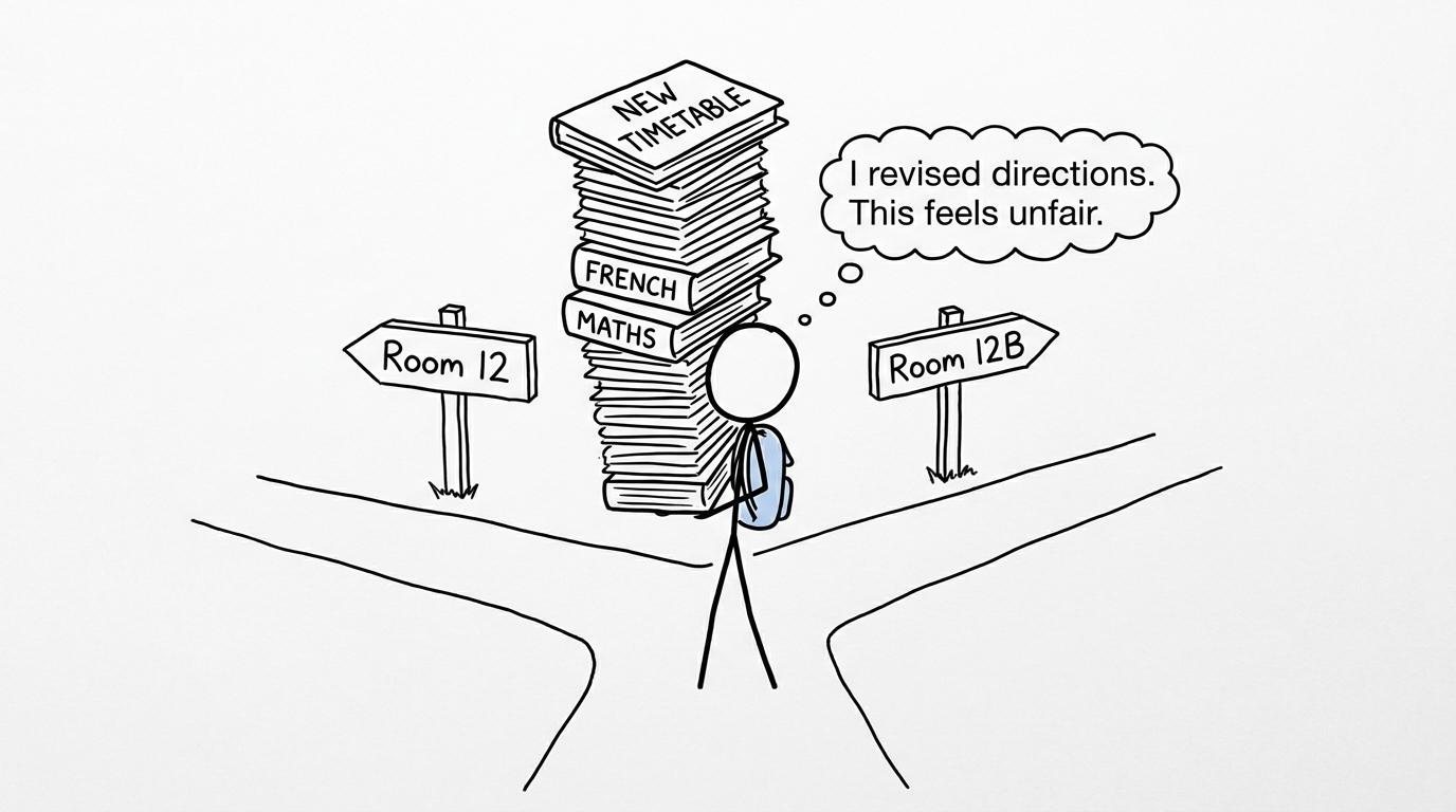 A student discovers that navigating a new school is harder than revising directions