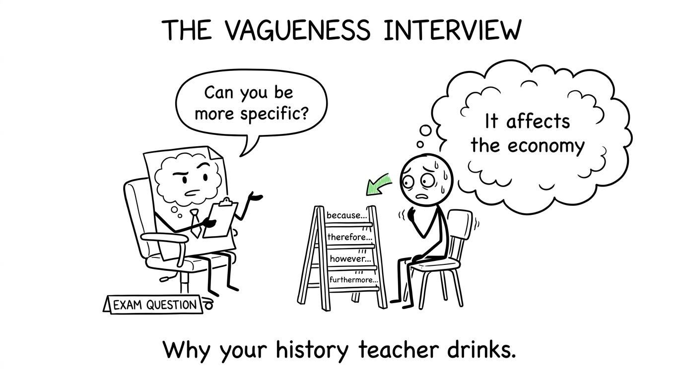 An exam question asks a student to be more specific