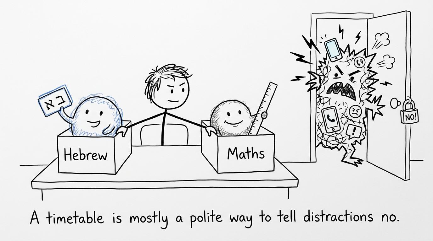 A timetable keeps Hebrew, maths and phone distractions in their proper places