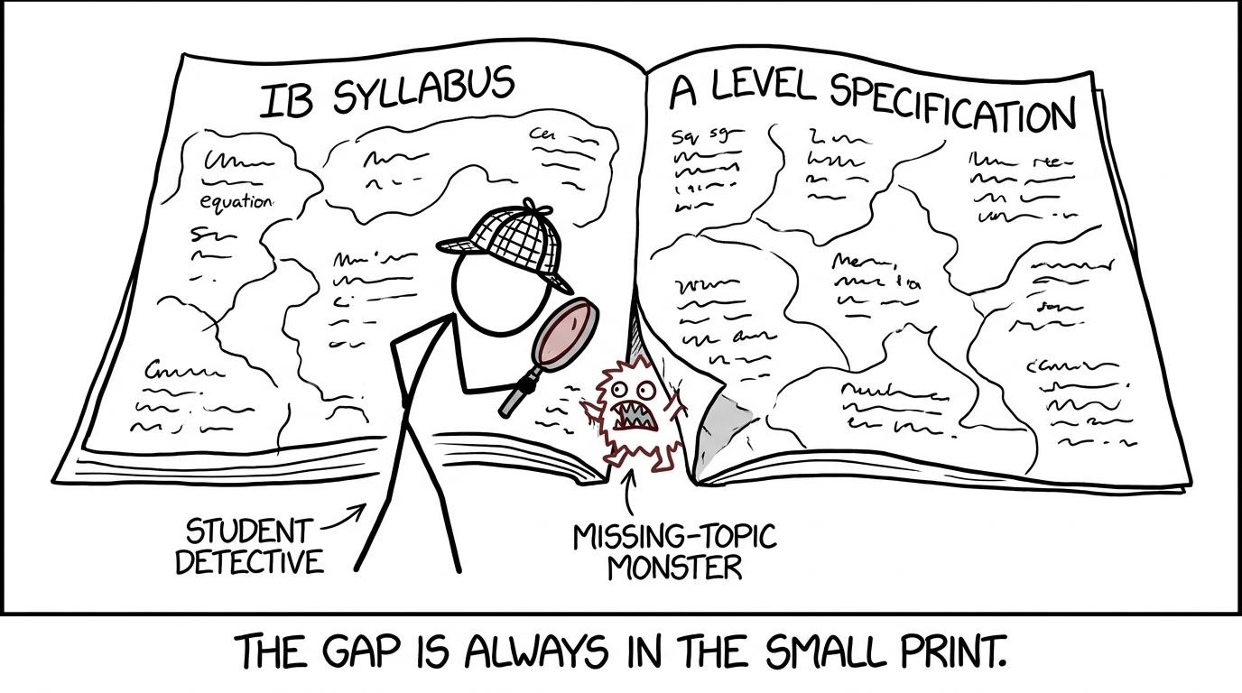A student detective comparing the IB syllabus with an A level specification