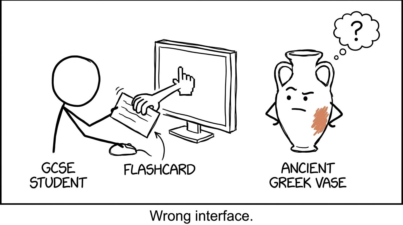 A student attempting to drag a paper flashcard with a computer mouse