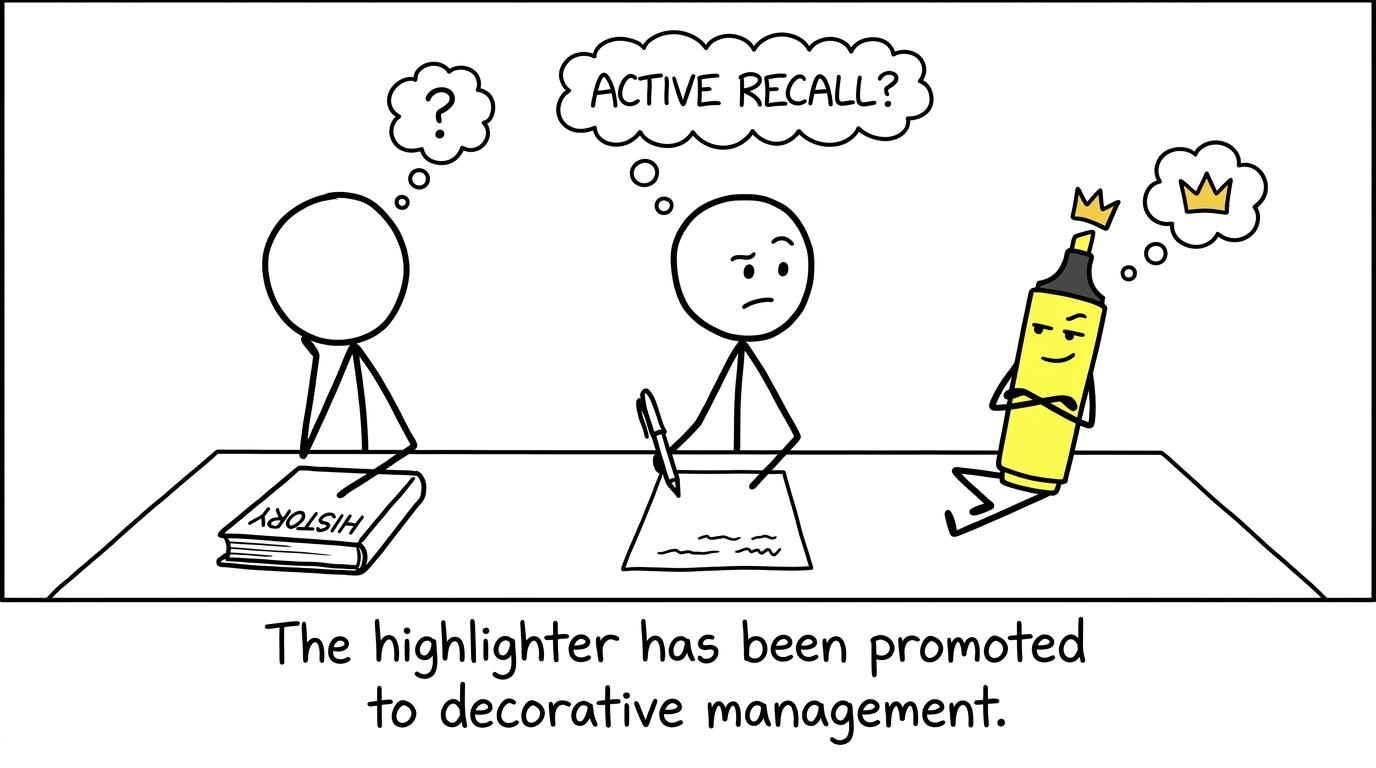 A highlighter discovers that active recall is doing the real work