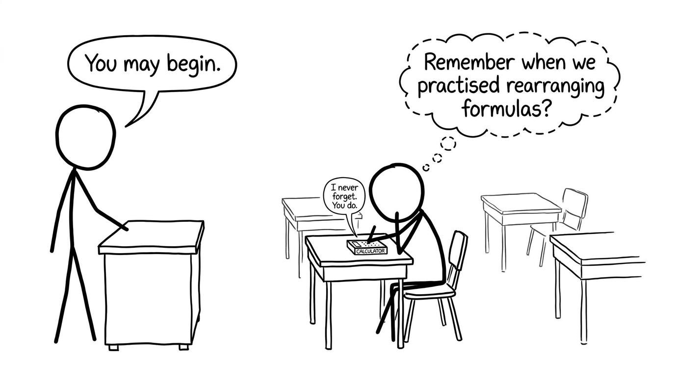 Exam hall calculator joke