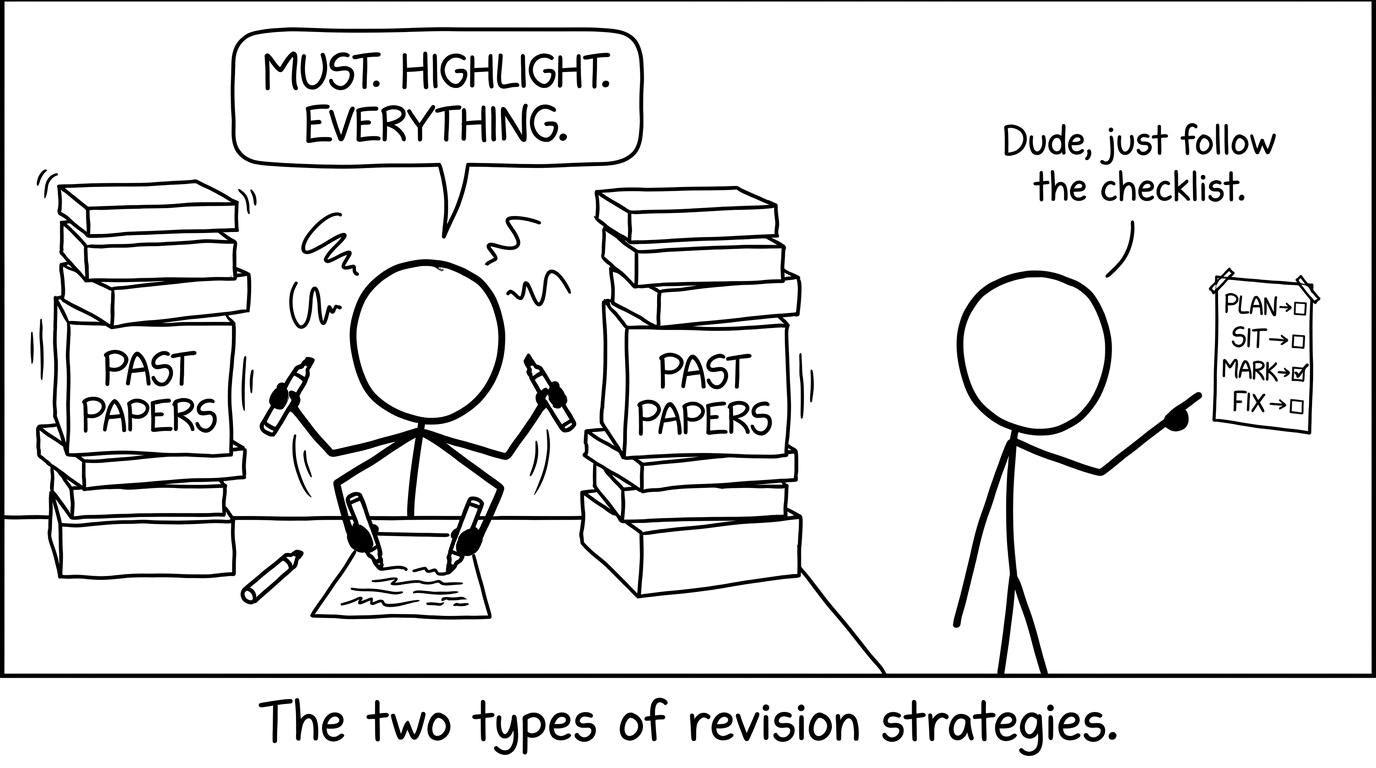 A stressed student vs a simple past paper routine