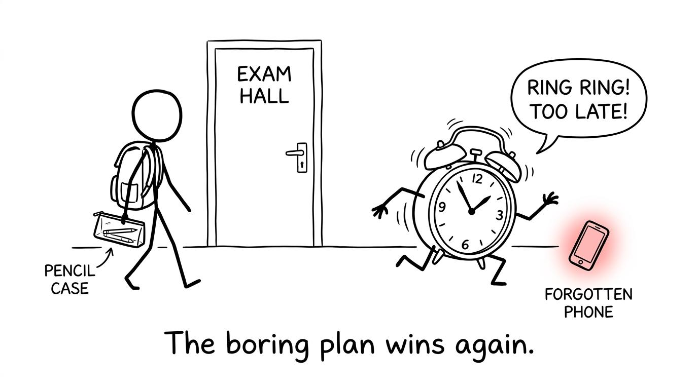 The boring organised plan calmly defeats exam-day chaos
