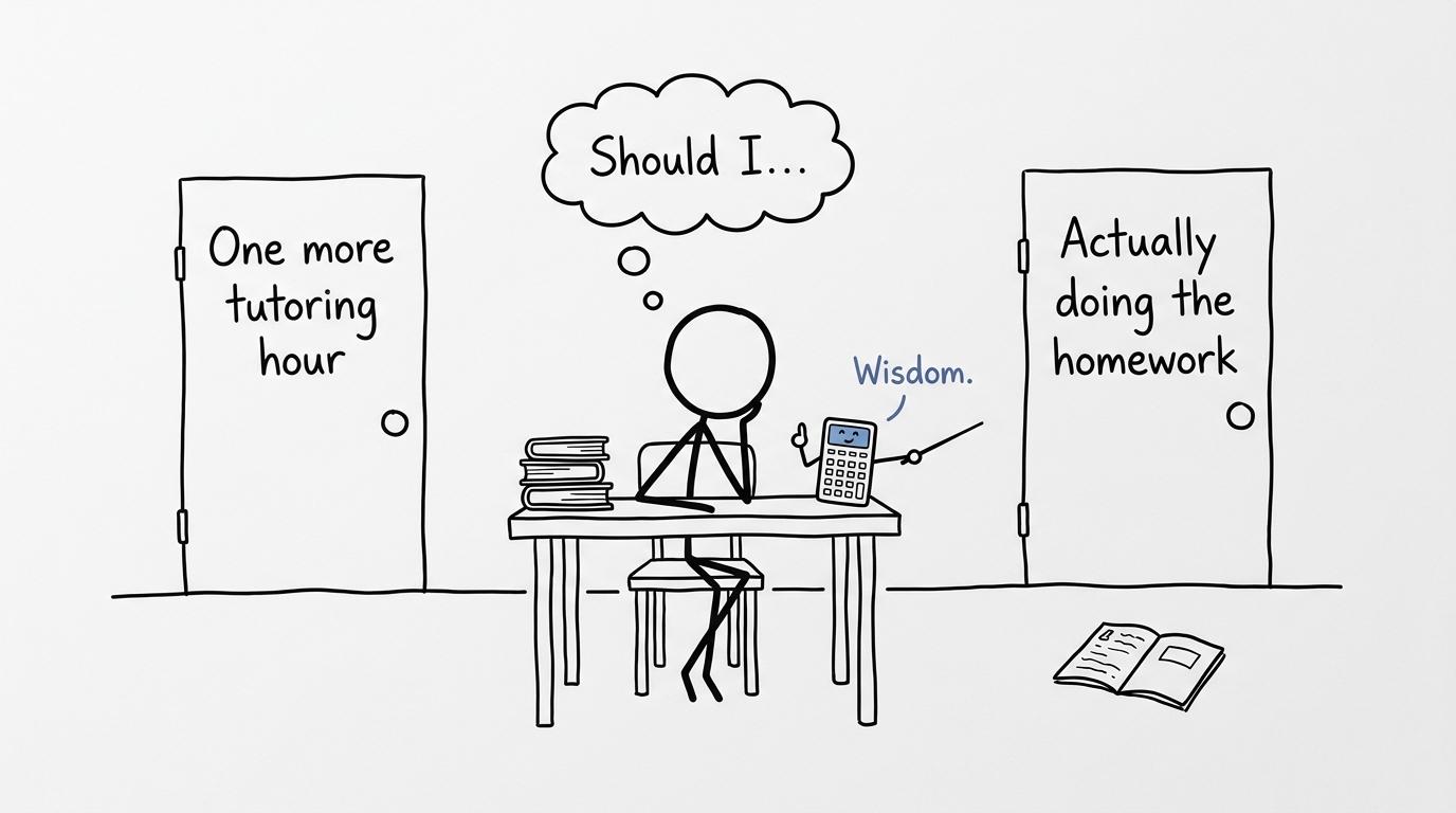 A calculator recommends doing the homework rather than buying endless lessons