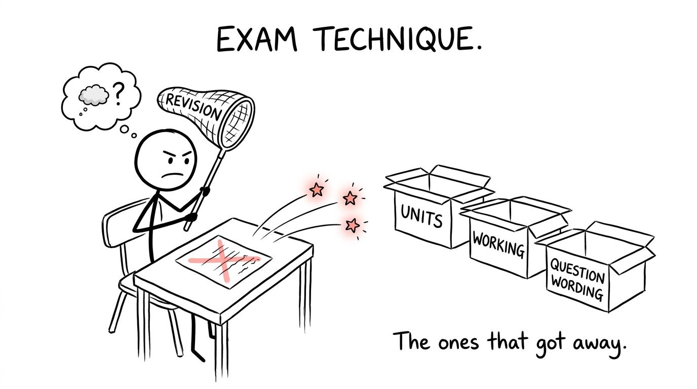 A student tries to catch marks escaping towards units and working