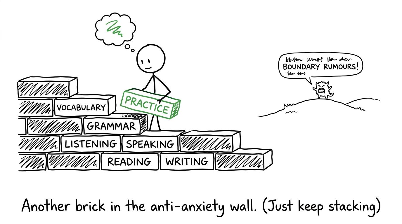 A student building a revision wall while boundary rumours remain outside