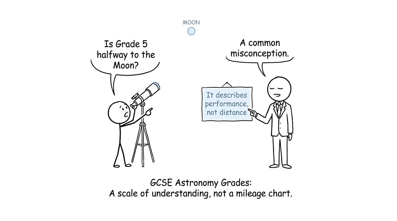 A student asks whether grade 5 is halfway to the Moon