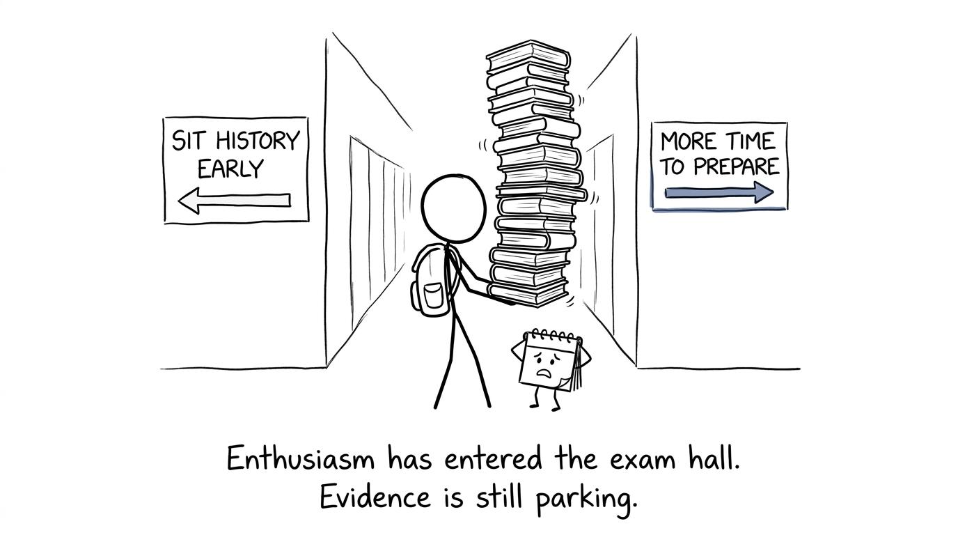 A student choosing between sitting History early and taking more preparation time