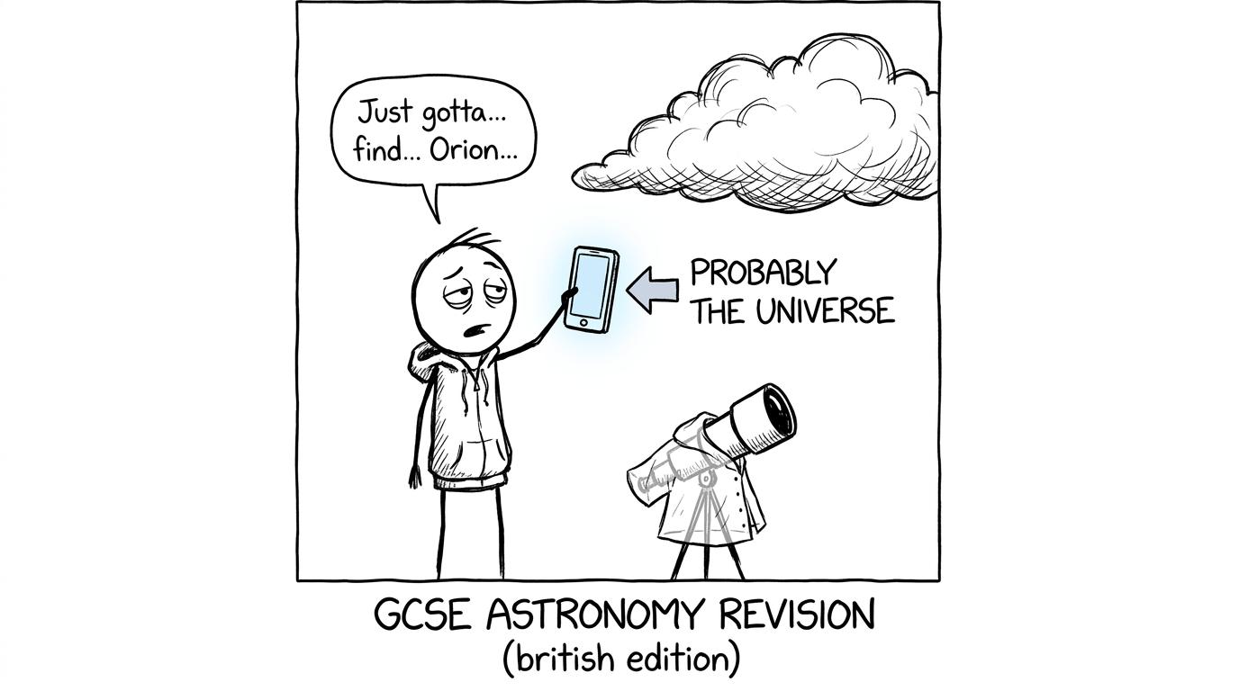 A GCSE student using a stargazing app beneath a very cloudy British sky