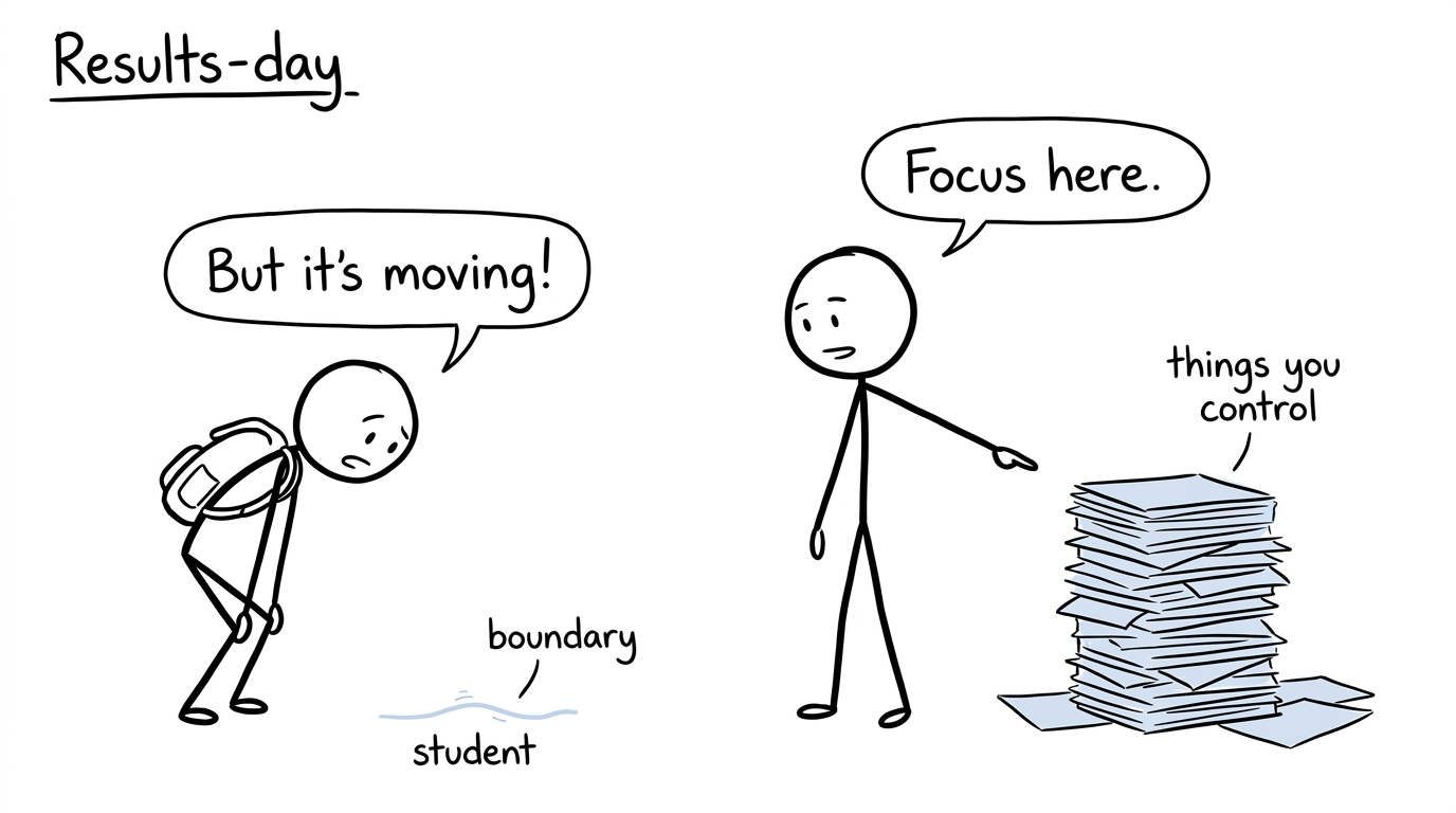 A student ignores a moving boundary and focuses on completed practice papers