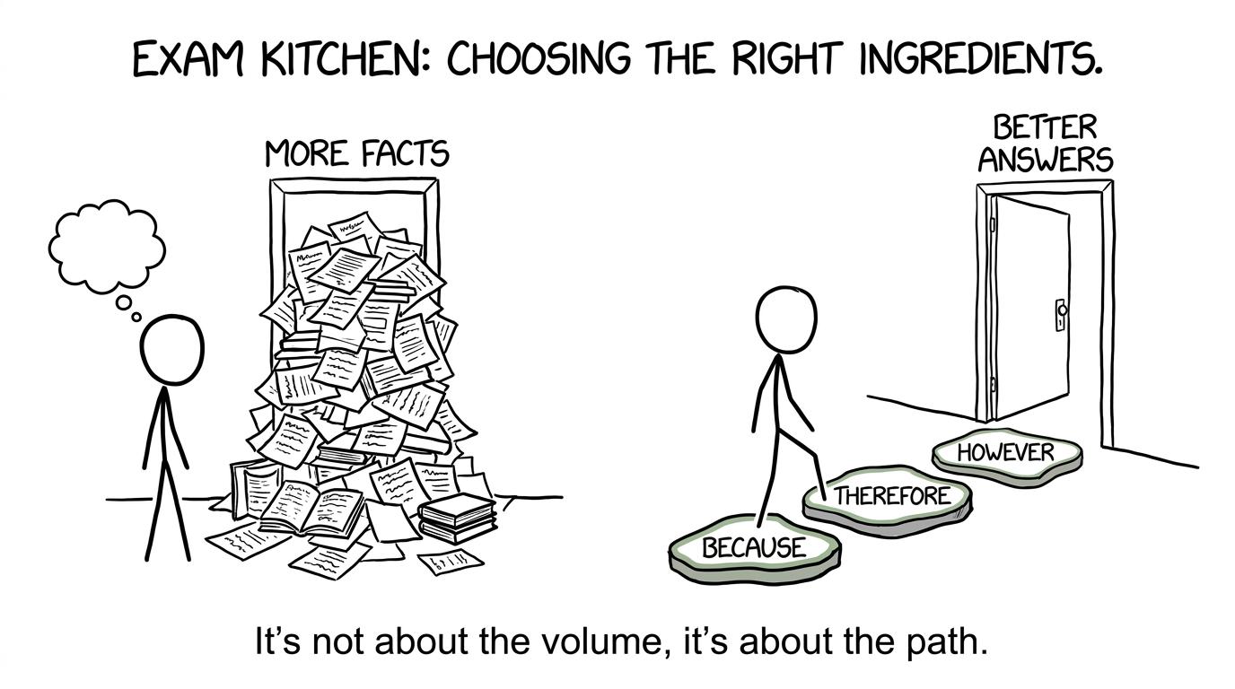 A student chooses the better-answers path instead of carrying an enormous pile of facts