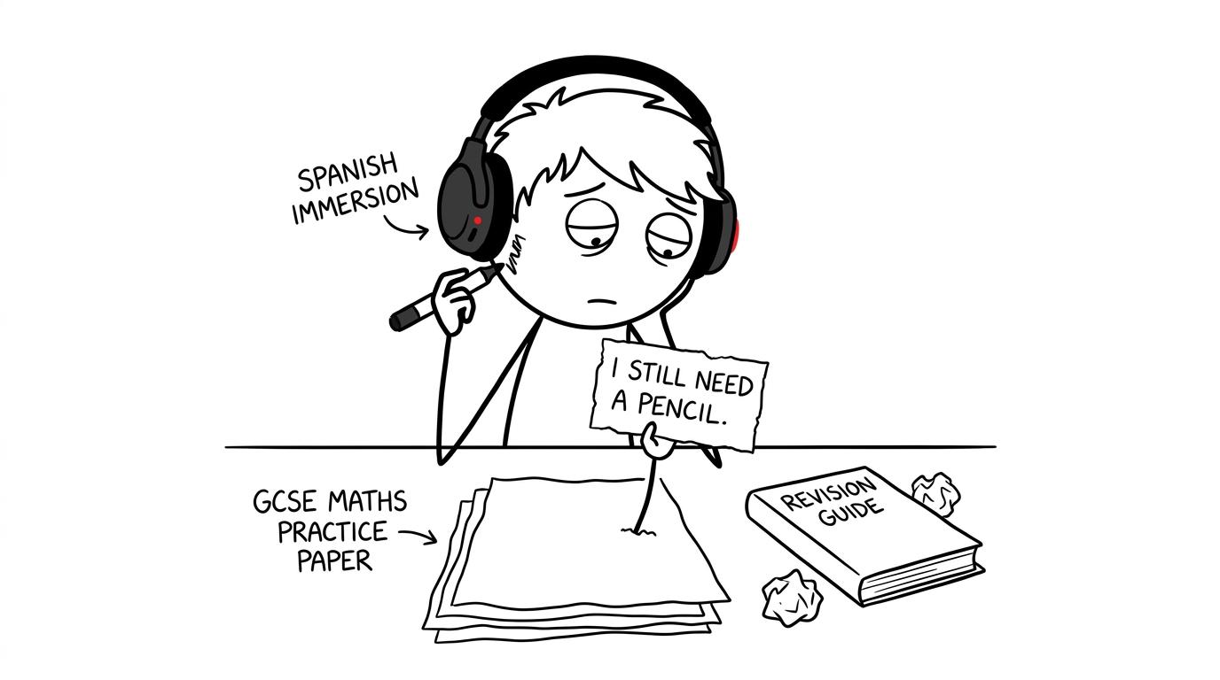 A student discovers that headphones cannot complete a maths practice paper