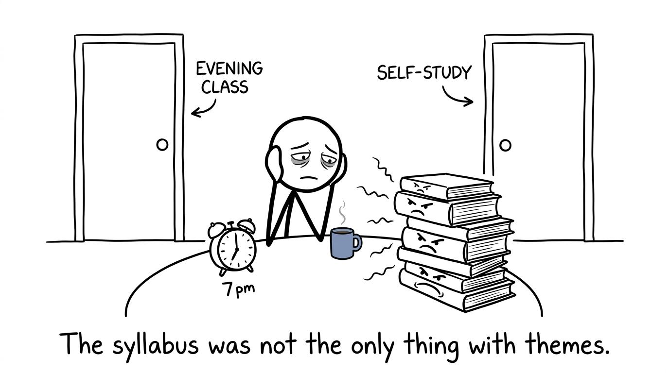 An adult learner choosing between an evening class and self-study