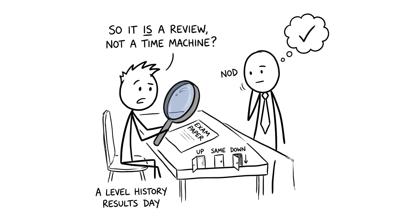 A student asks whether a review of marking is a time machine