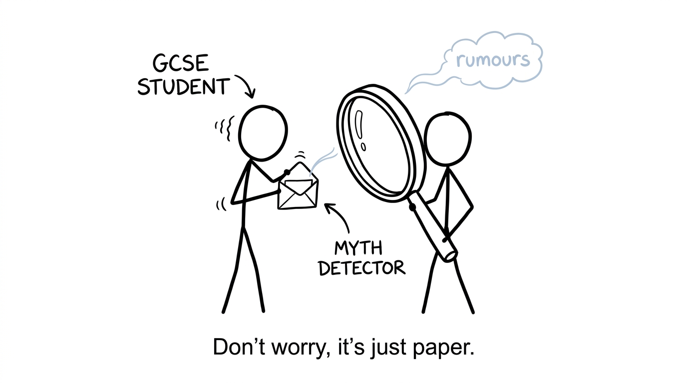 A student and parent use a myth detector on GCSE results day