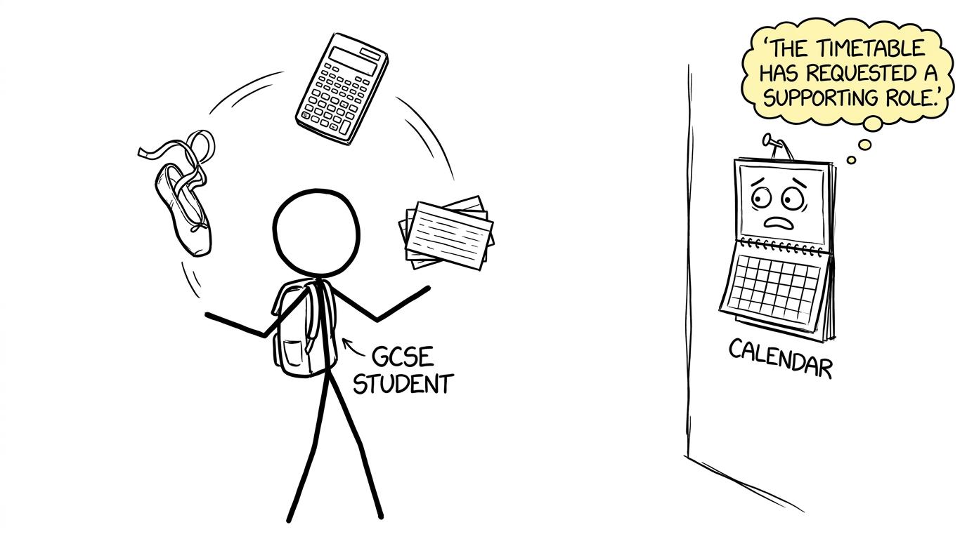 A student balances Dance, maths and a revision timetable