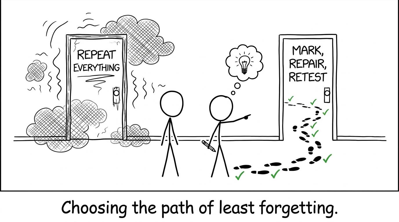 A student choosing the mark, repair and retest route