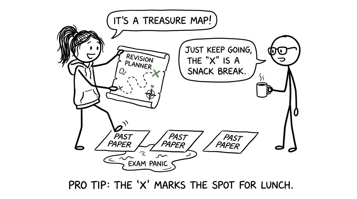 A revision planner becomes a map across the puddle of exam panic