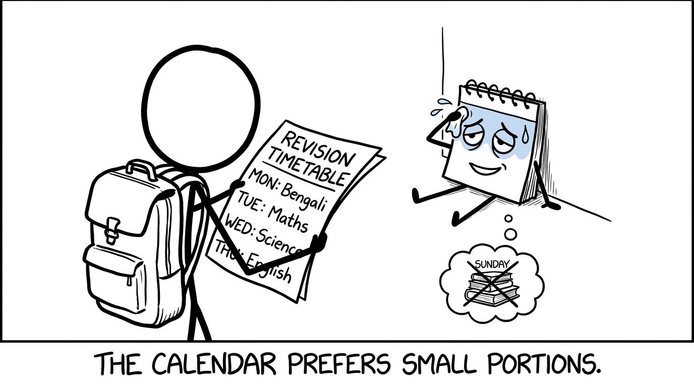 A revision calendar relieved to receive small portions of Bengali and maths practice