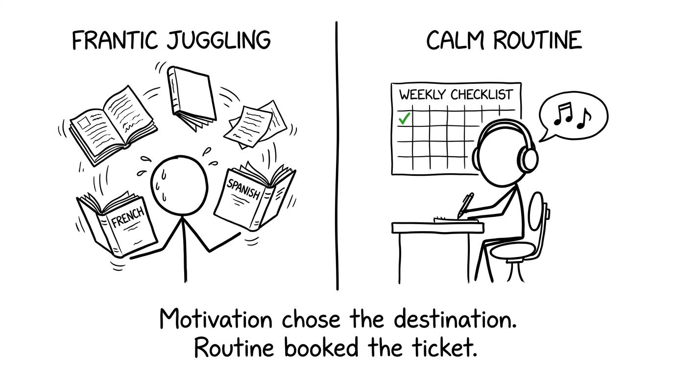 A calm routine outperforms frantic dictionary juggling