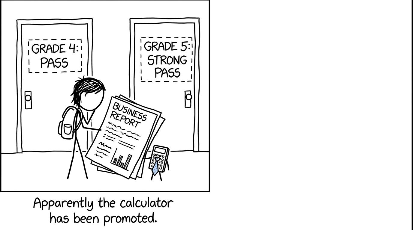 A student discovers that even the calculator has earned a promotion