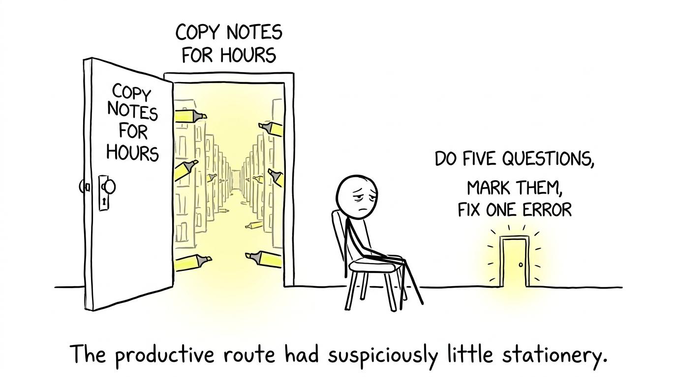 A student discovers that the productive homework route contains suspiciously few highlighters