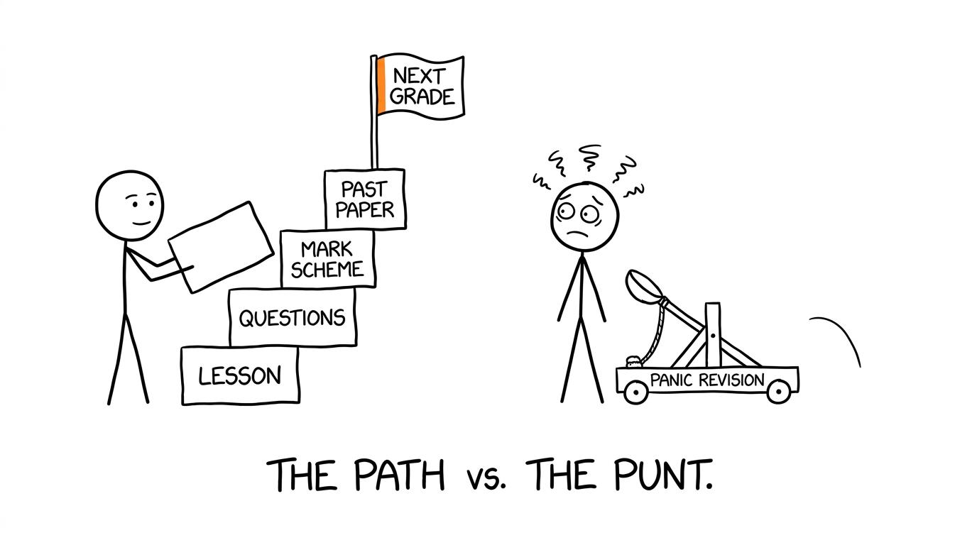 A calm revision staircase proving more useful than a panic-powered catapult