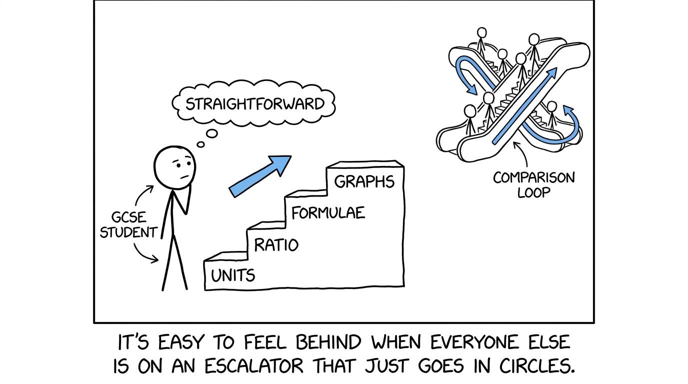 A student discovers that comparison is not a reliable map of progress