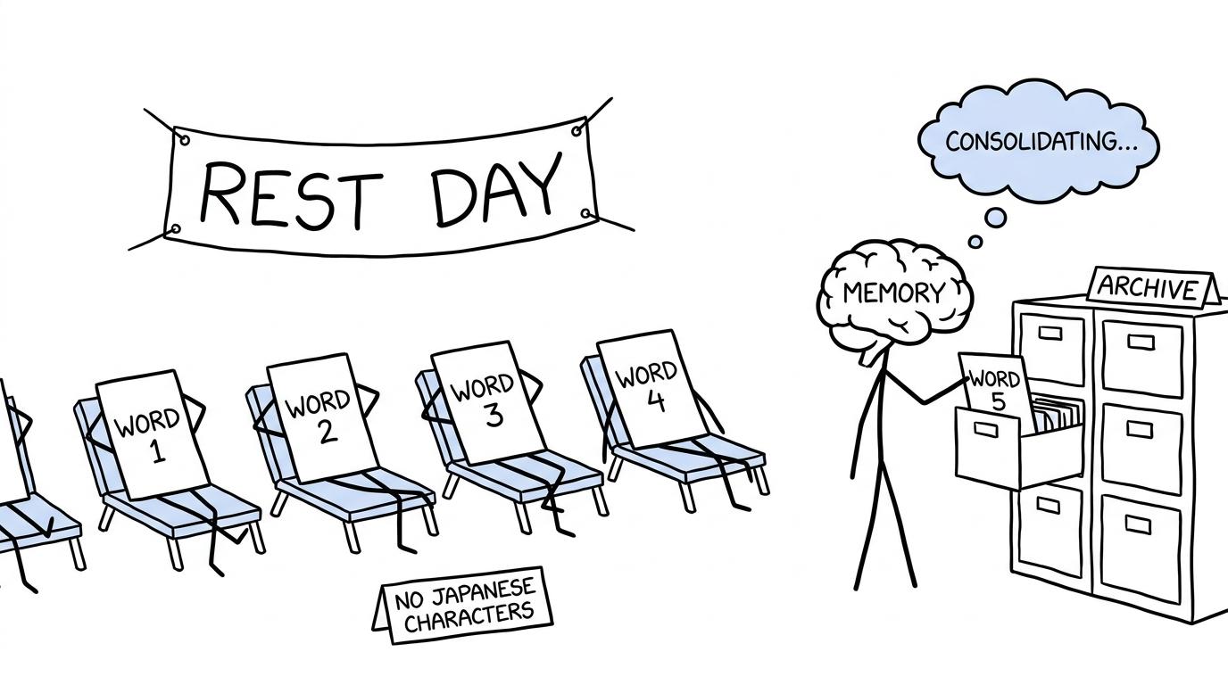 Japanese vocabulary cards enjoying a rest while memory quietly organises them