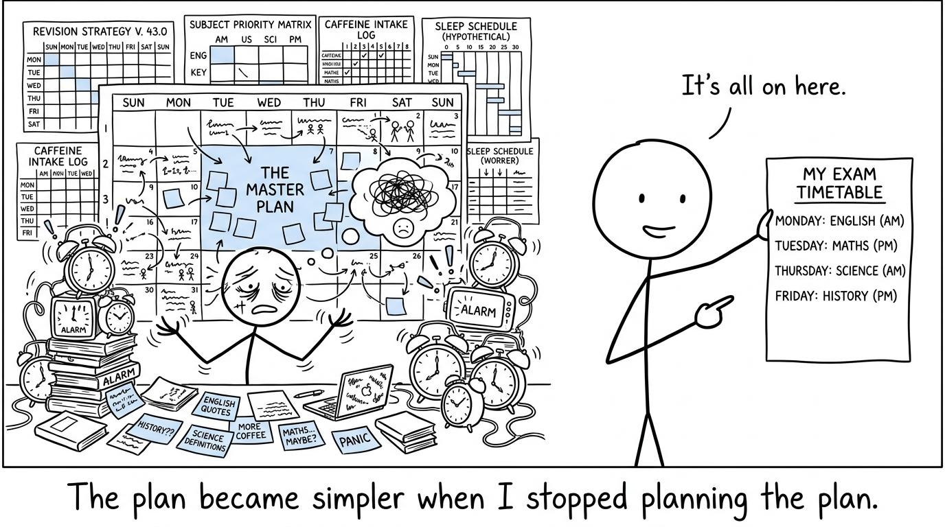 A student simplifies an elaborate exam planning system into one clear personal timetable