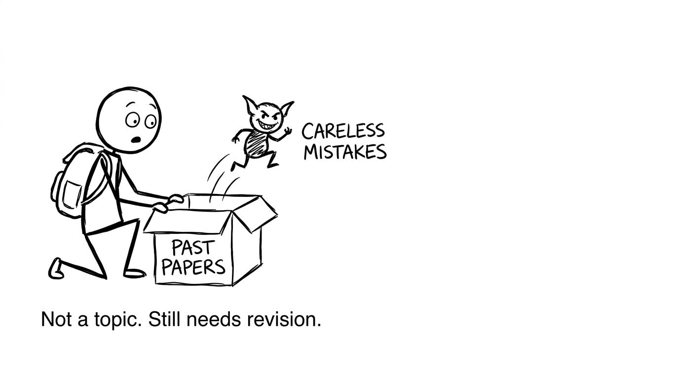 Past papers box with careless mistakes gremlin