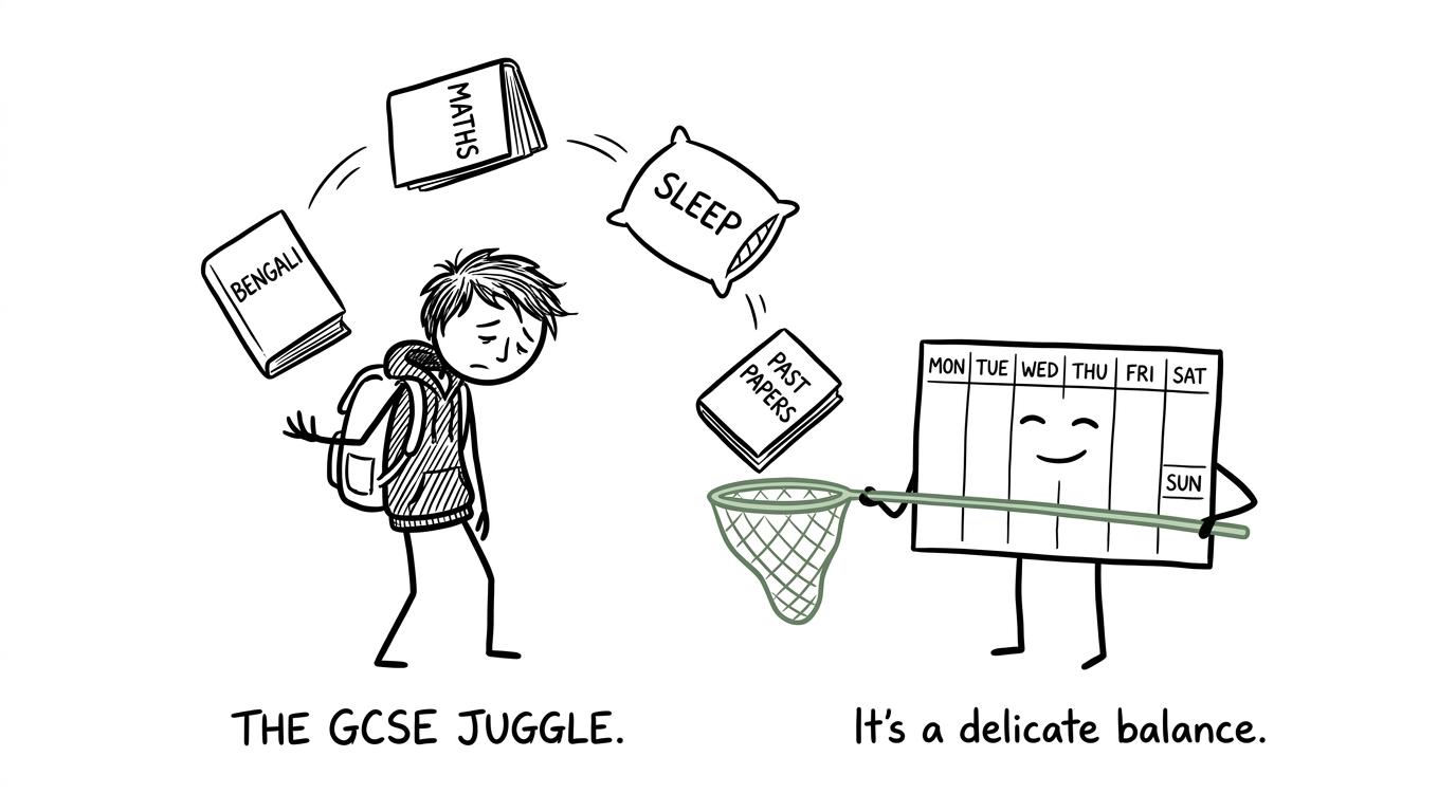 A weekly planner catches the subjects a GCSE student is juggling