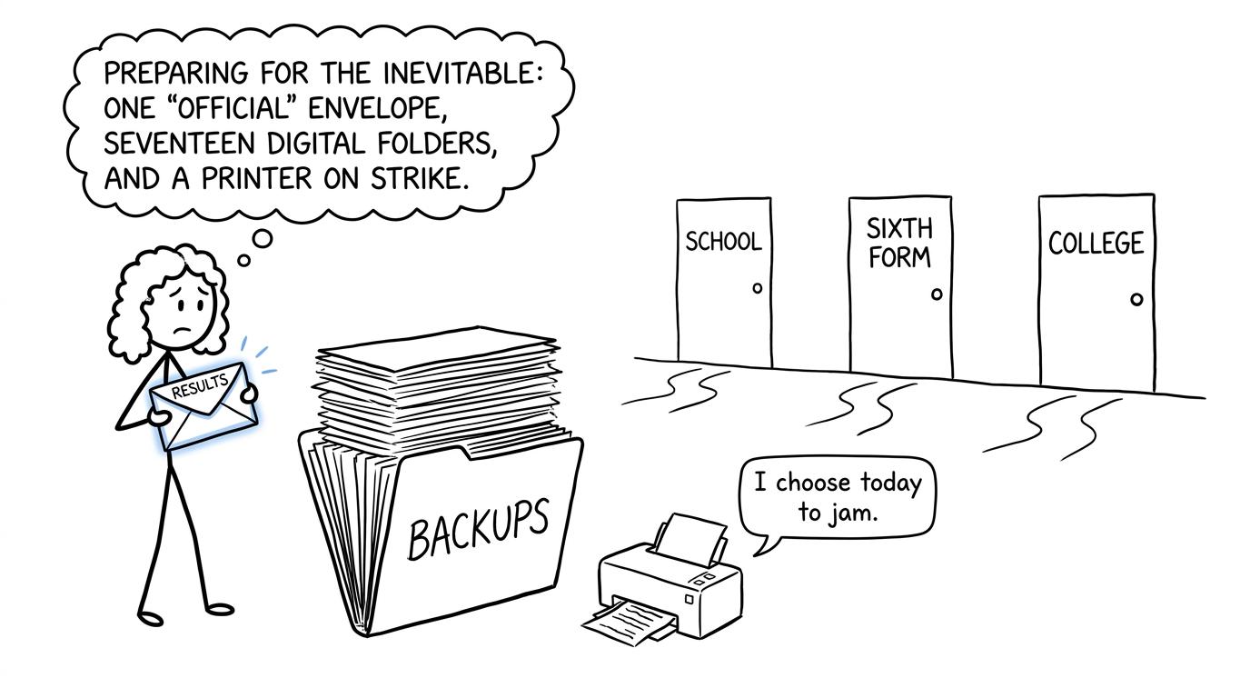 A prepared student faces a printer with unfortunate timing on results day