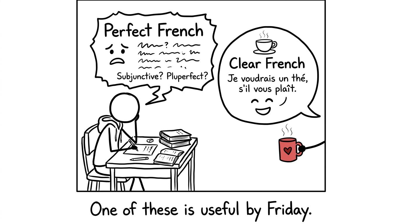 Clear French offers a student tea while Perfect French tries to negotiate