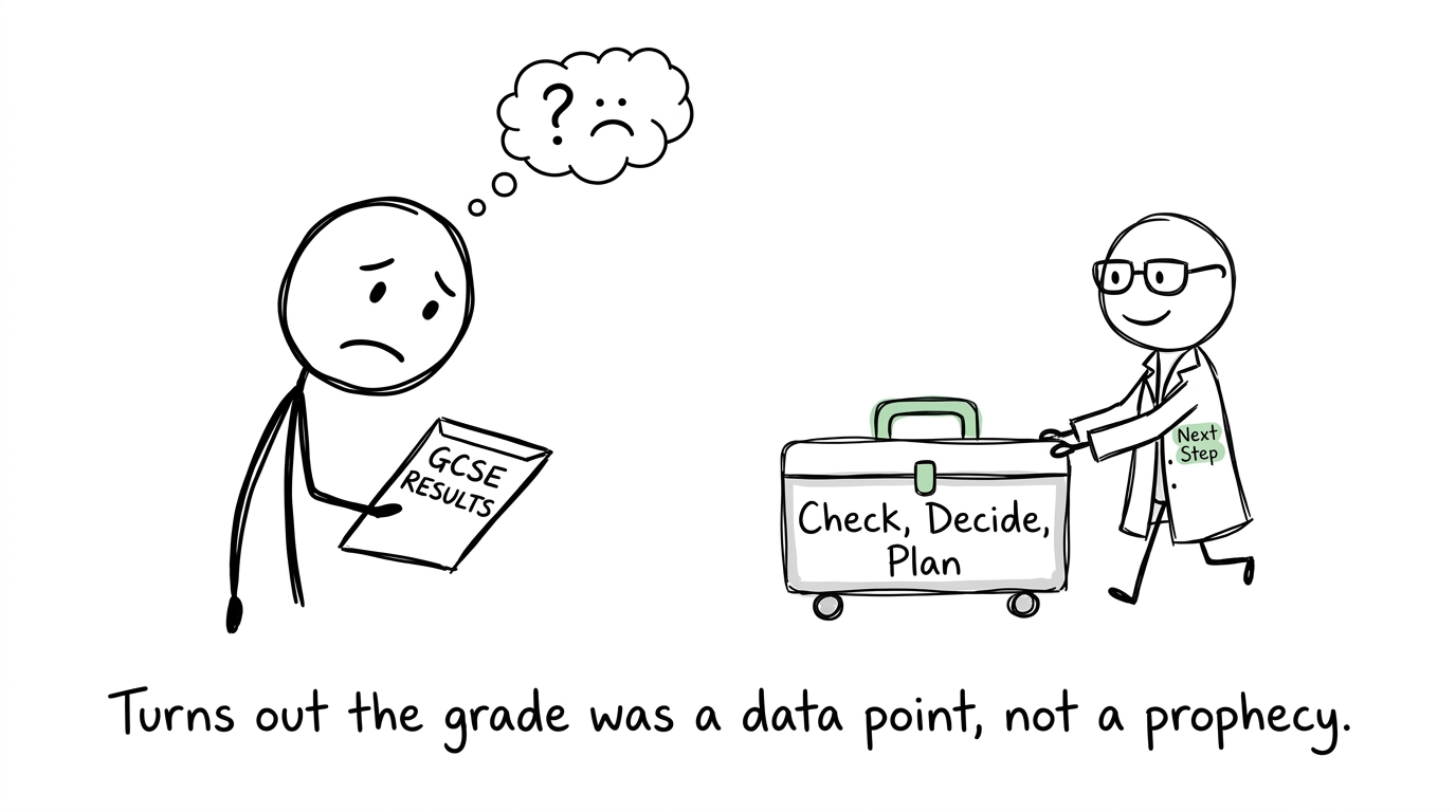 A disappointed student discovers that a grade is a data point rather than a prophecy