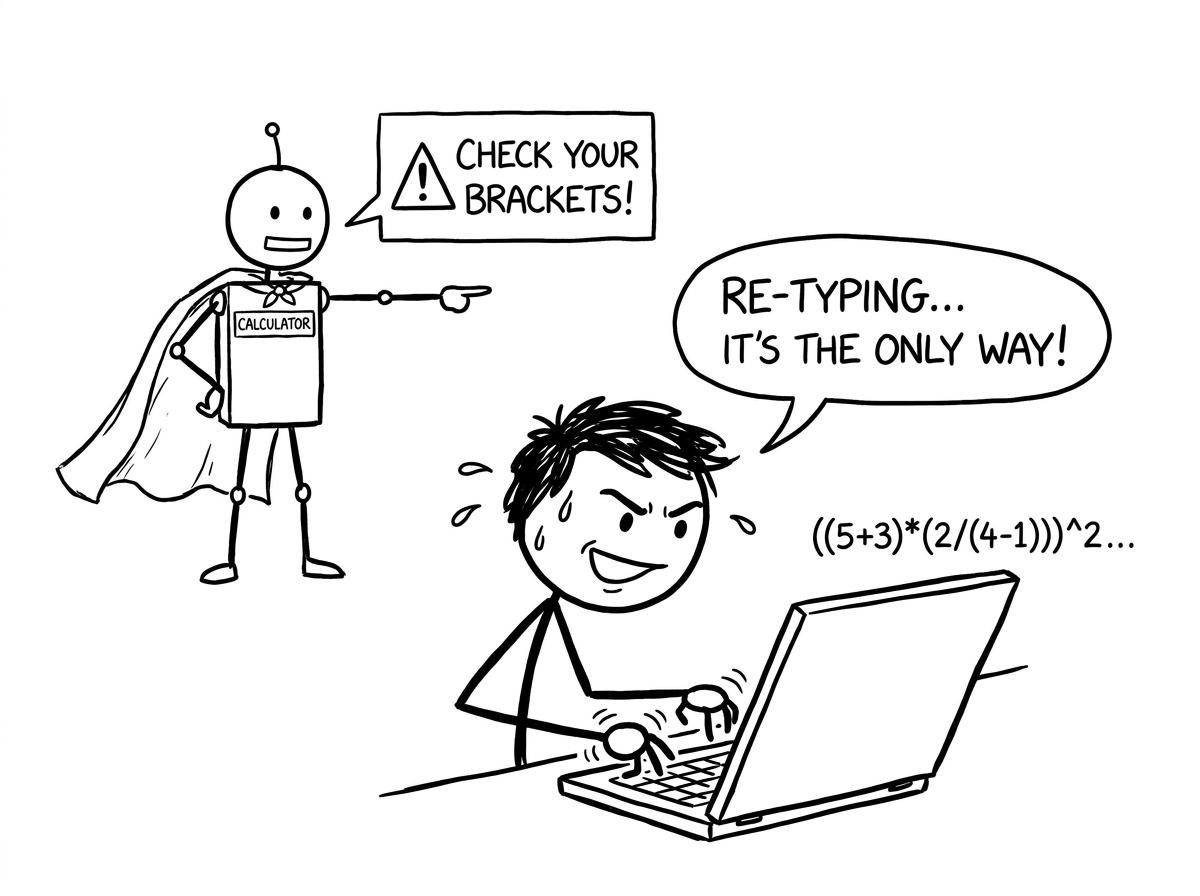 Calculator superhero reminding you about brackets