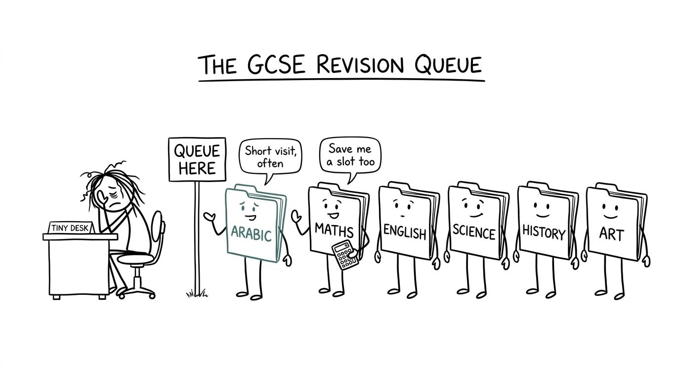 Six GCSE subjects queue politely for space in a student's revision week