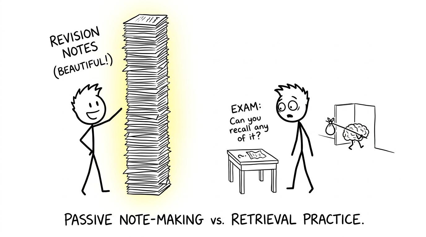A huge tower of beautiful notes meets an exam paper asking whether anything can actually be recalled
