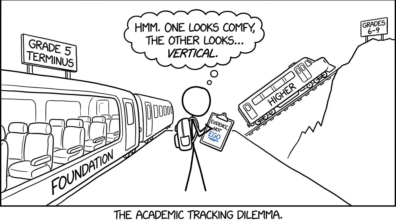 A student choosing between Foundation and Higher trains using evidence rather than ego