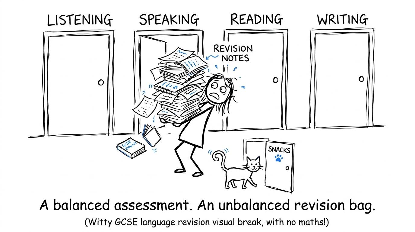 Four language skills create a balanced assessment and a very unbalanced revision bag