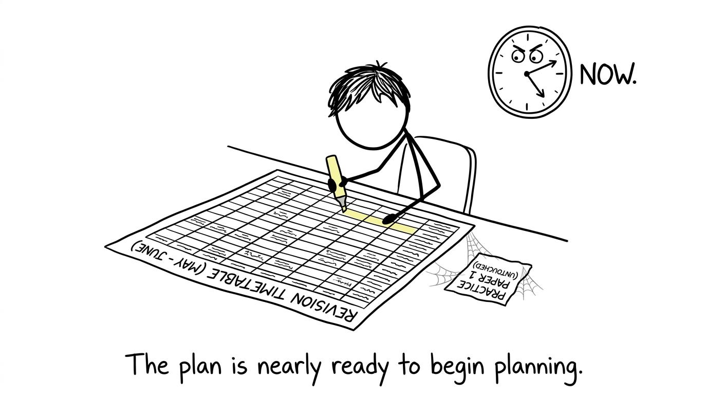 A student perfecting a revision plan while the practice paper waits