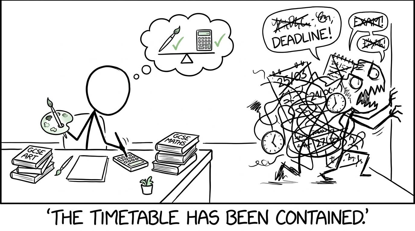 An adult learner contains the timetable monster by giving Art and Maths their own protected sessions