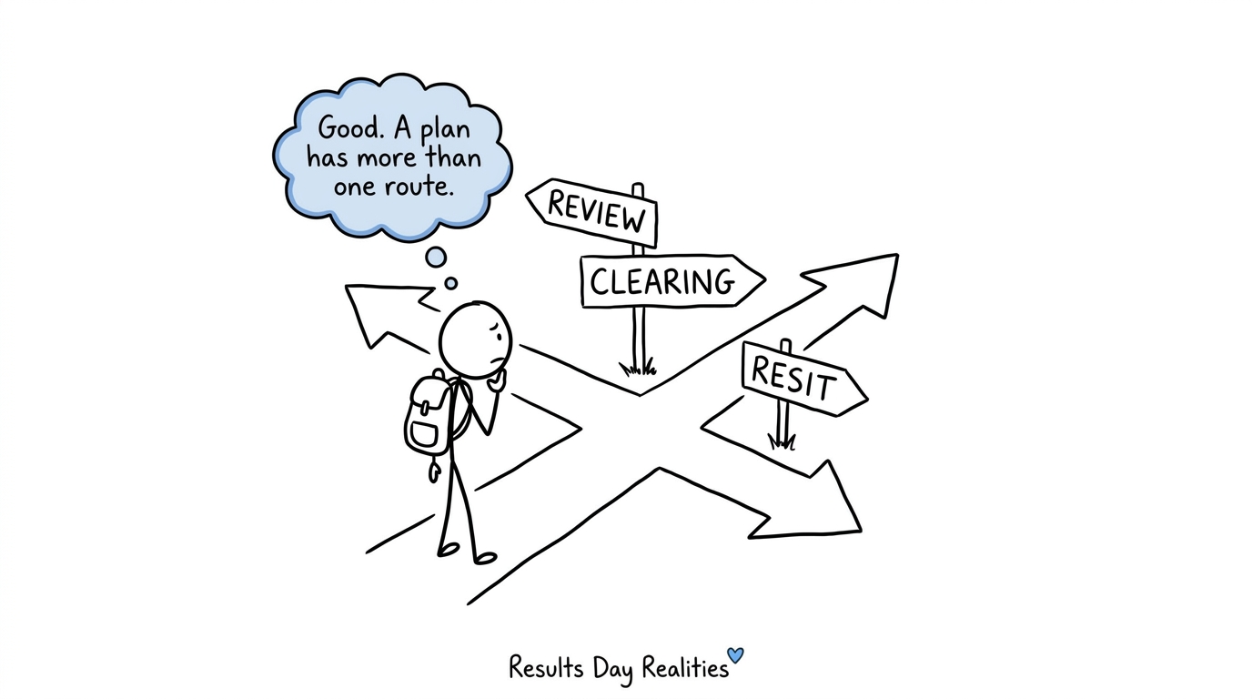 A student considers three sensible routes after an unexpected result