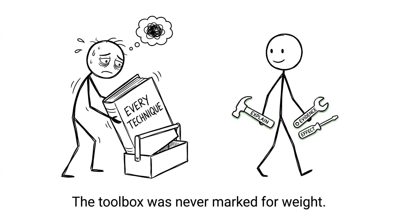 A calm student carrying a useful analytical toolbox
